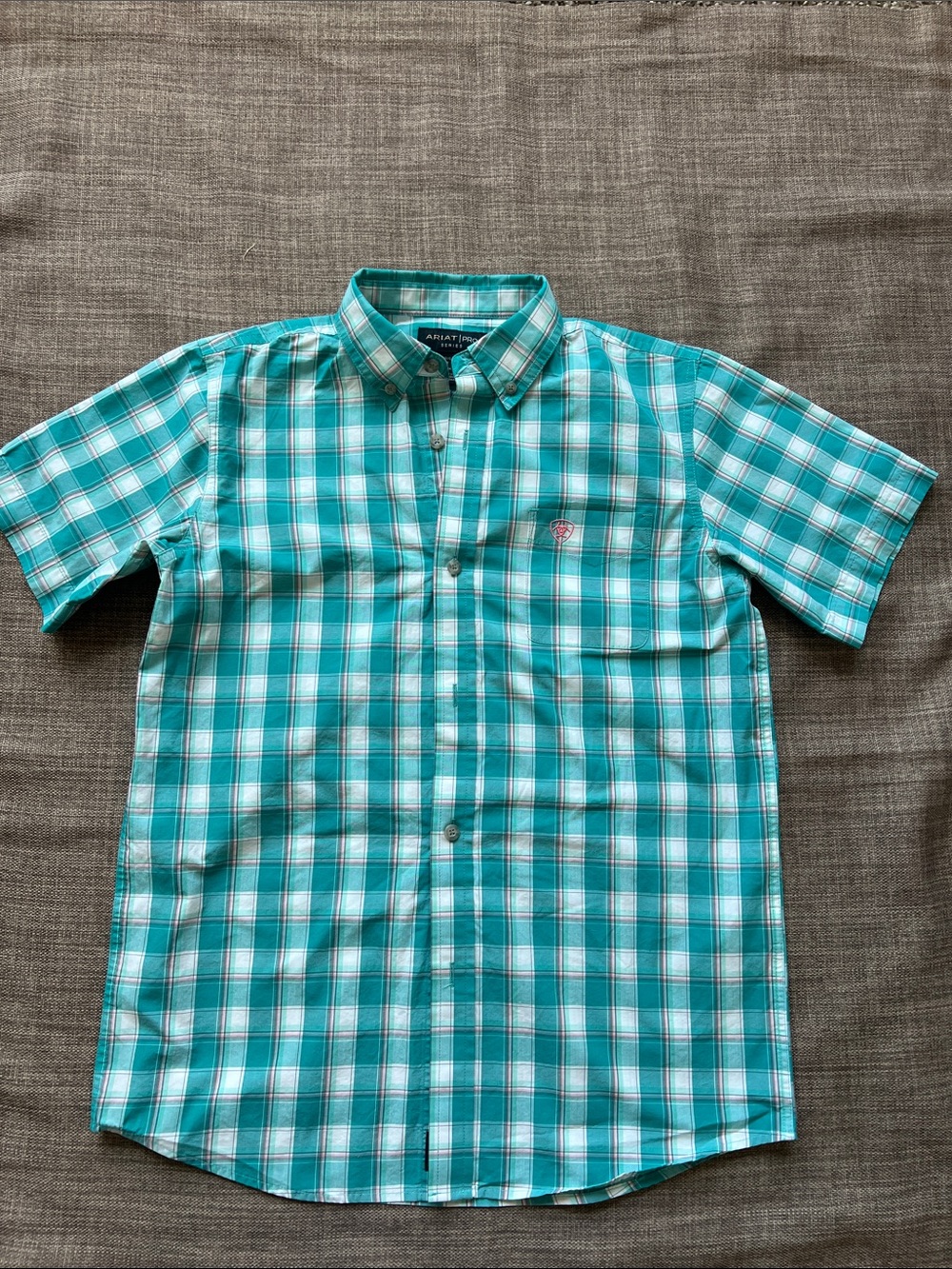 Ariat Teal and White Plaid Short-Sleeve Button-Down Shirt